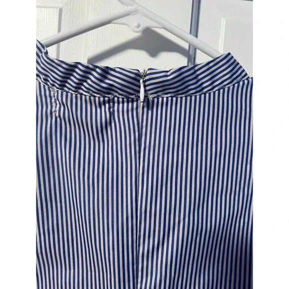 Mello Day Blue White Striped Mock Neck Tiered Ruffle Bell Sleeve Top XL - Picture 4 of 7